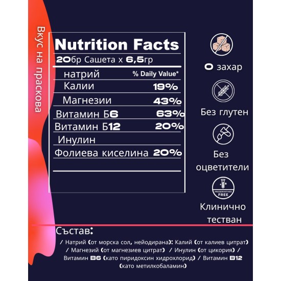 
                                        POWERLYTES – Електролитна напитка с вкус на праскова-20 сашета