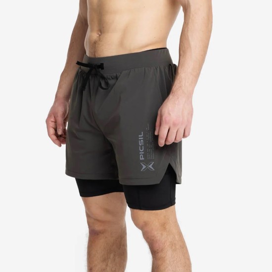 
                                        Shorts with compression mesh 2 in 1 man Premium Moss -Picsil
