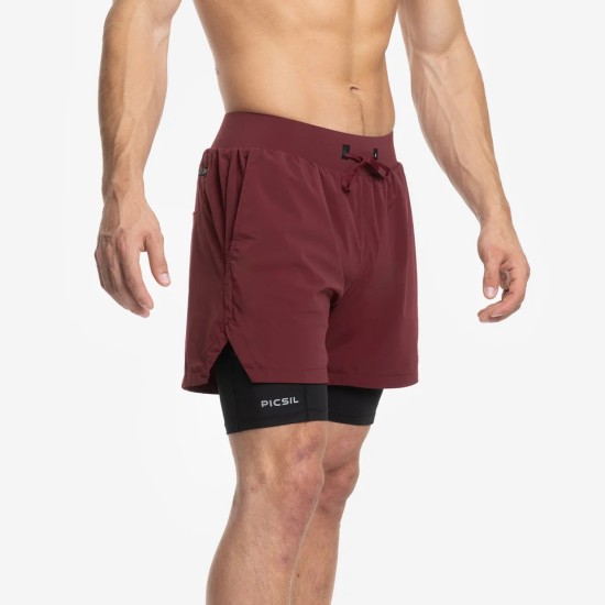 
                                        Shorts with compression mesh 2 in 1 man Premium Burgundy -Picsil