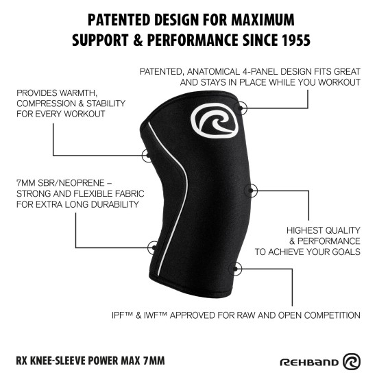 
                                        Rehband RX Knee Sleeve Power Max 7mm – WFP Edition-Pair