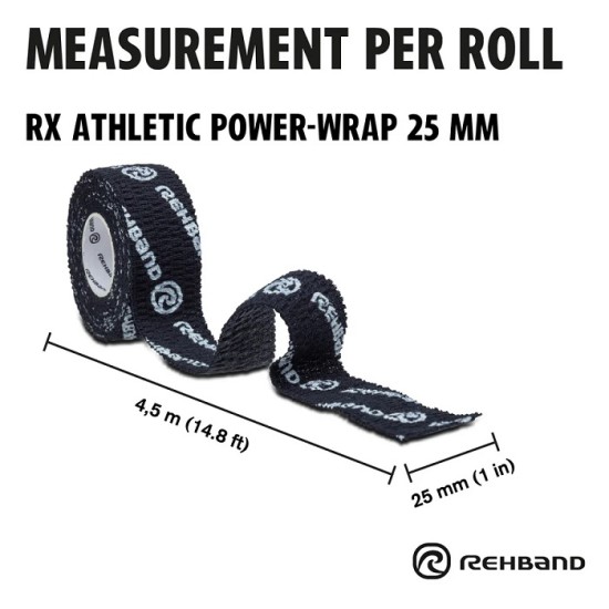 
                                        Тейп за пръсти RX Athletic Power-Wrap 25mm, Hookgrip Tape-REHBAND-3бр в опаковка Черен