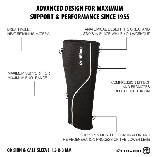 
                                        Rehband QD Shin & Calf Compression Sleeve 3 mm – Single Piece