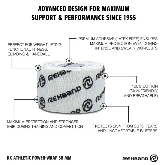 
                                        Тейп за пръсти RX Athletic Power-Wrap 38mm, Hookgrip Tape-REHBAND-3бр в опаковка