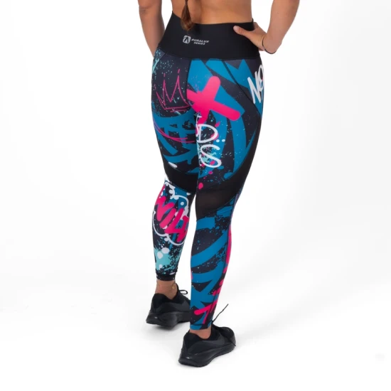 
                                        Дълъг дамски клин с висока талия AuraLux II Neon Clash Teal/Pink – Titan Box Wear